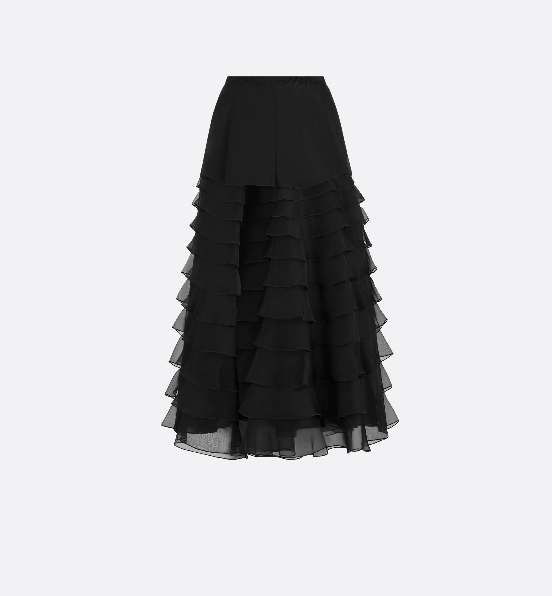 Mid-Length Ruffled Skirt Black