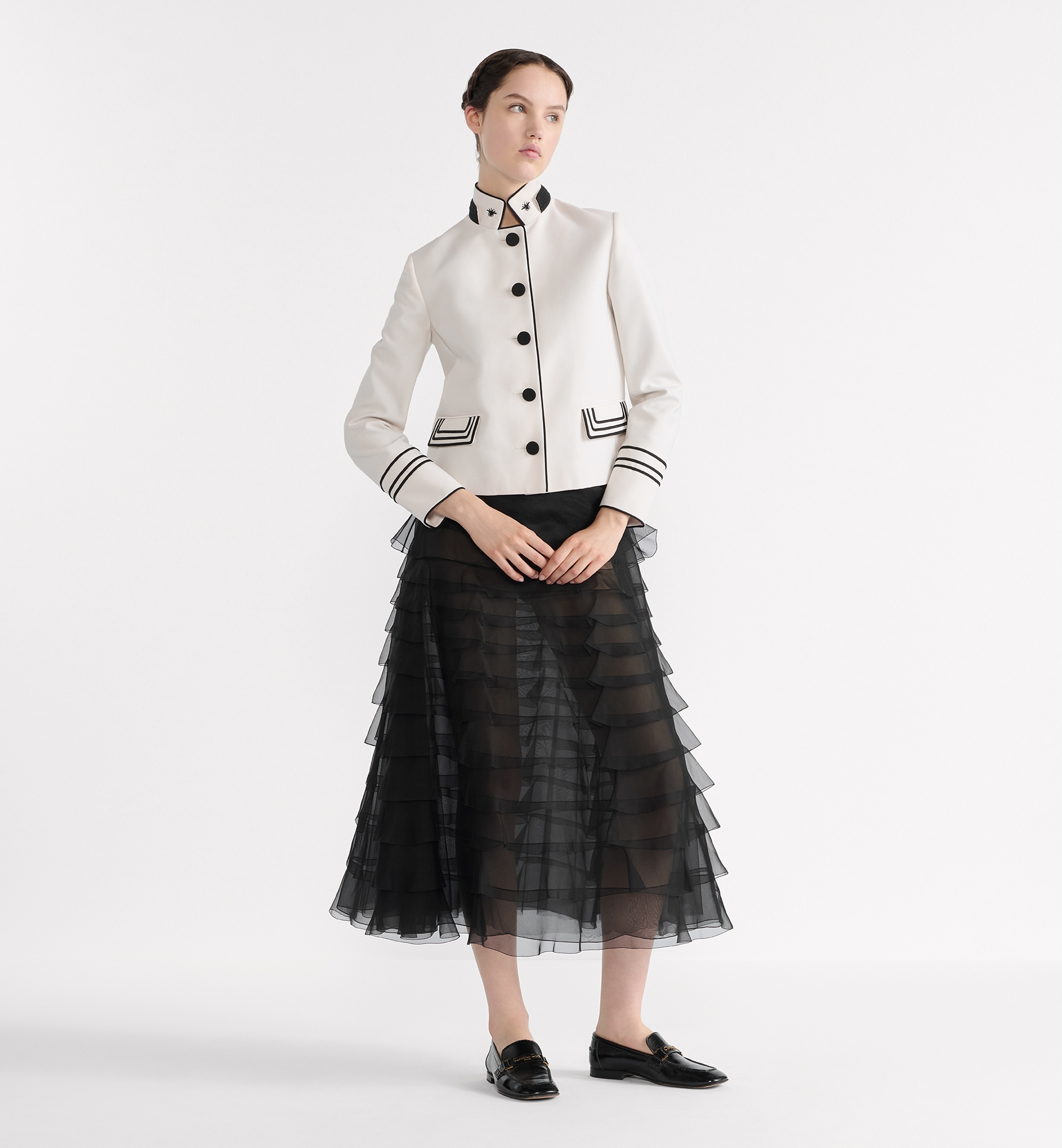 Mid-Length Ruffled Skirt Black