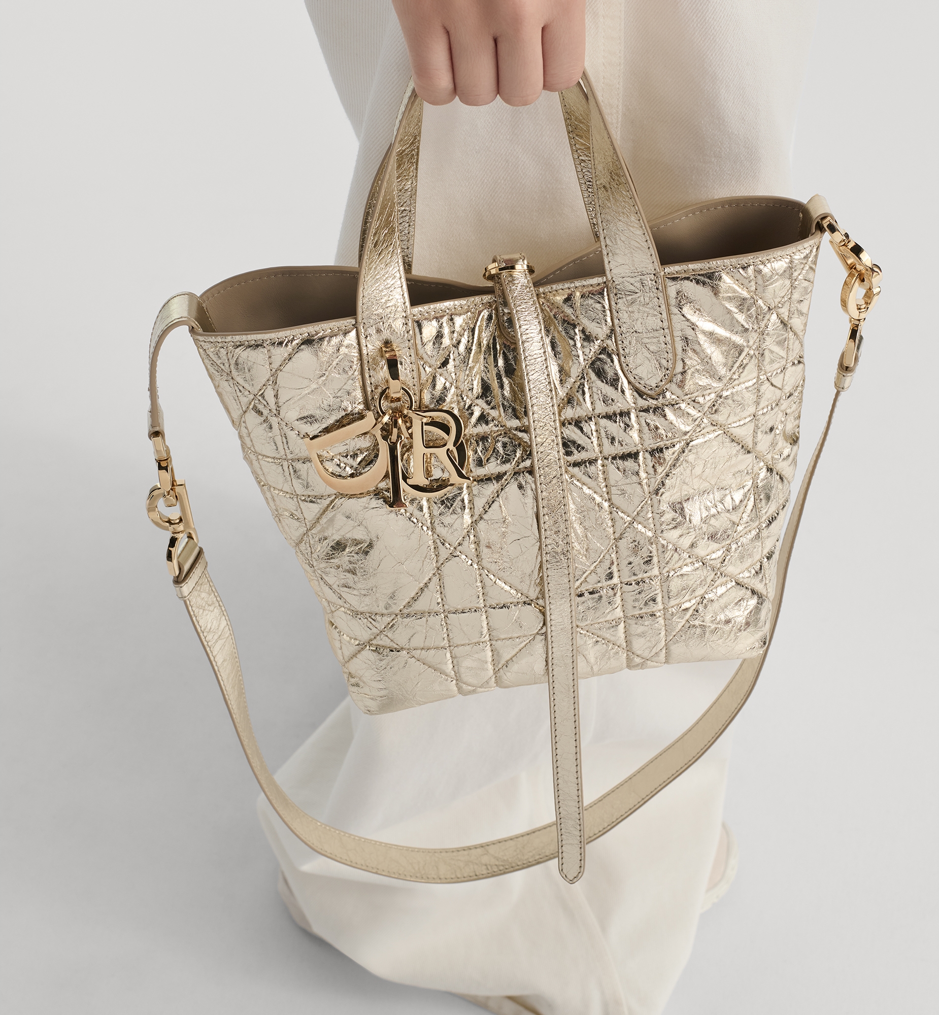 Small Dior Toujours Vertical Tote Bag Gold