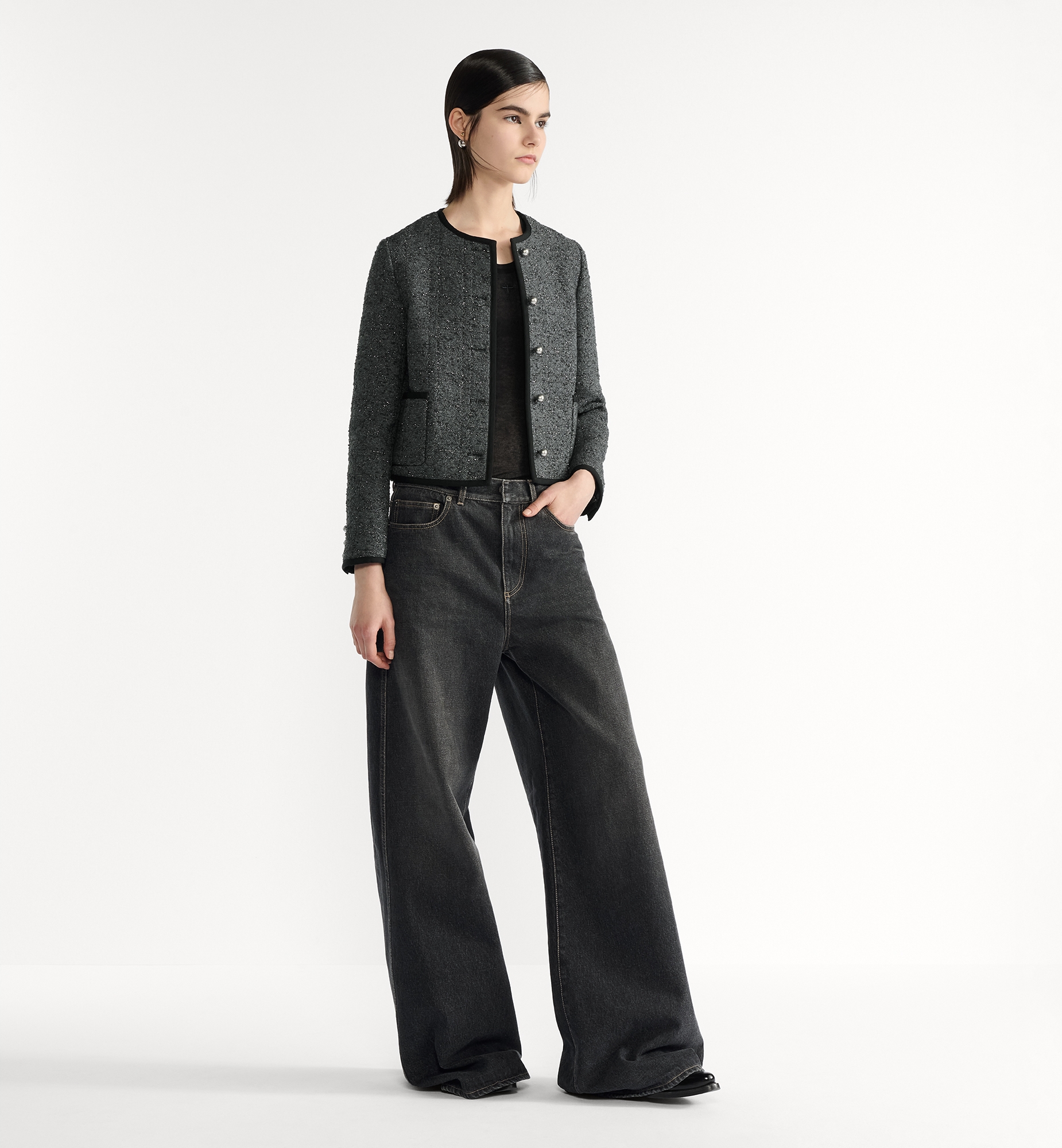 Macrocannage Cropped Jacket Grey