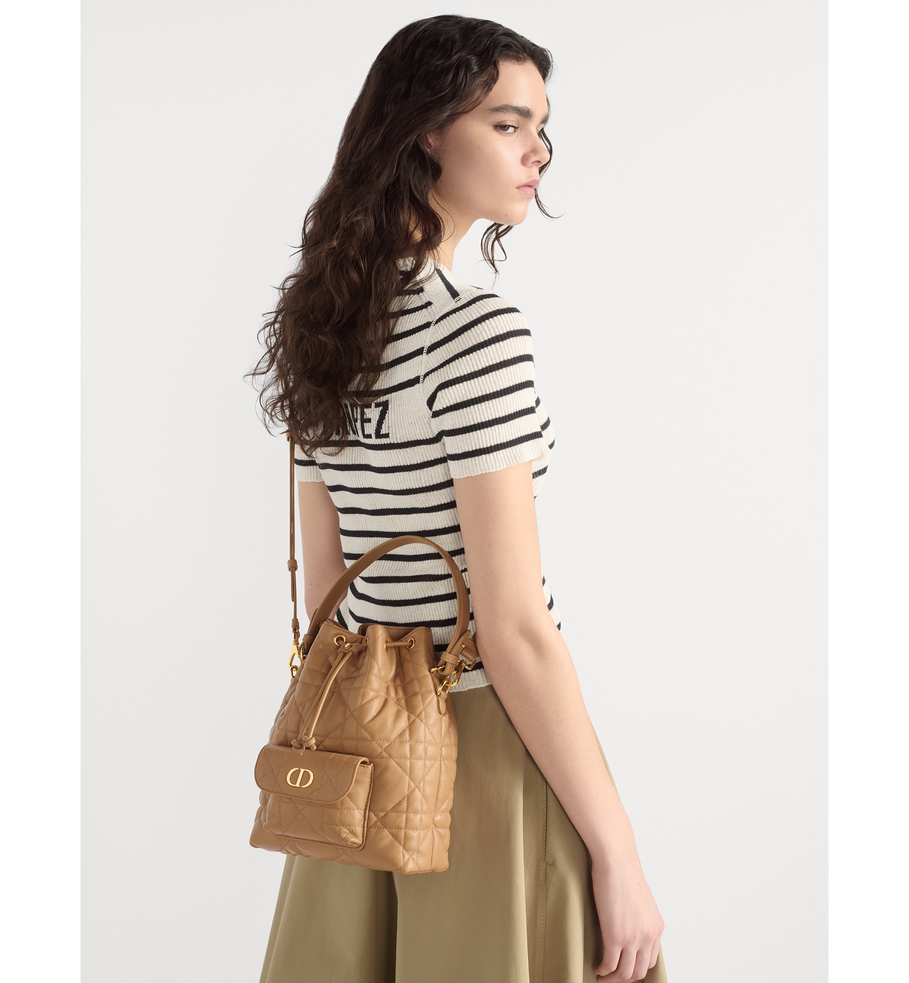 Small Dior Caro Bucket Bag Brown