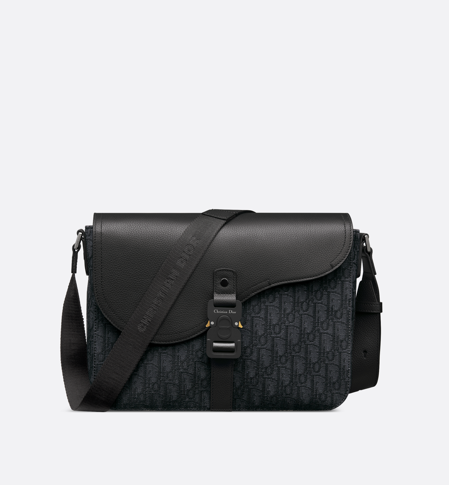 Medium Saddle Messenger Bag with Flap Black