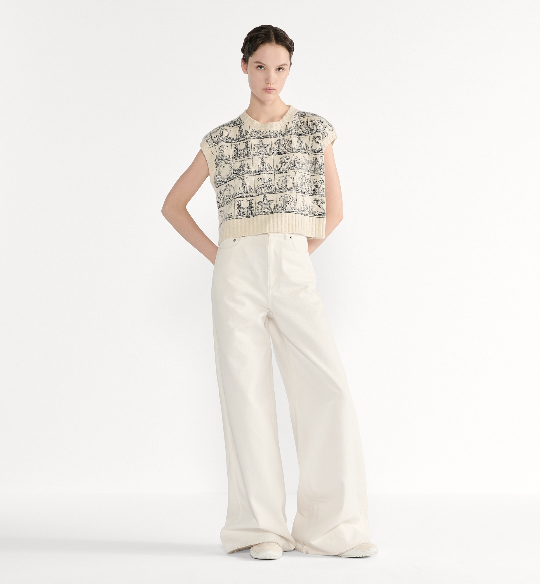 Embroidered Sweater Vest White