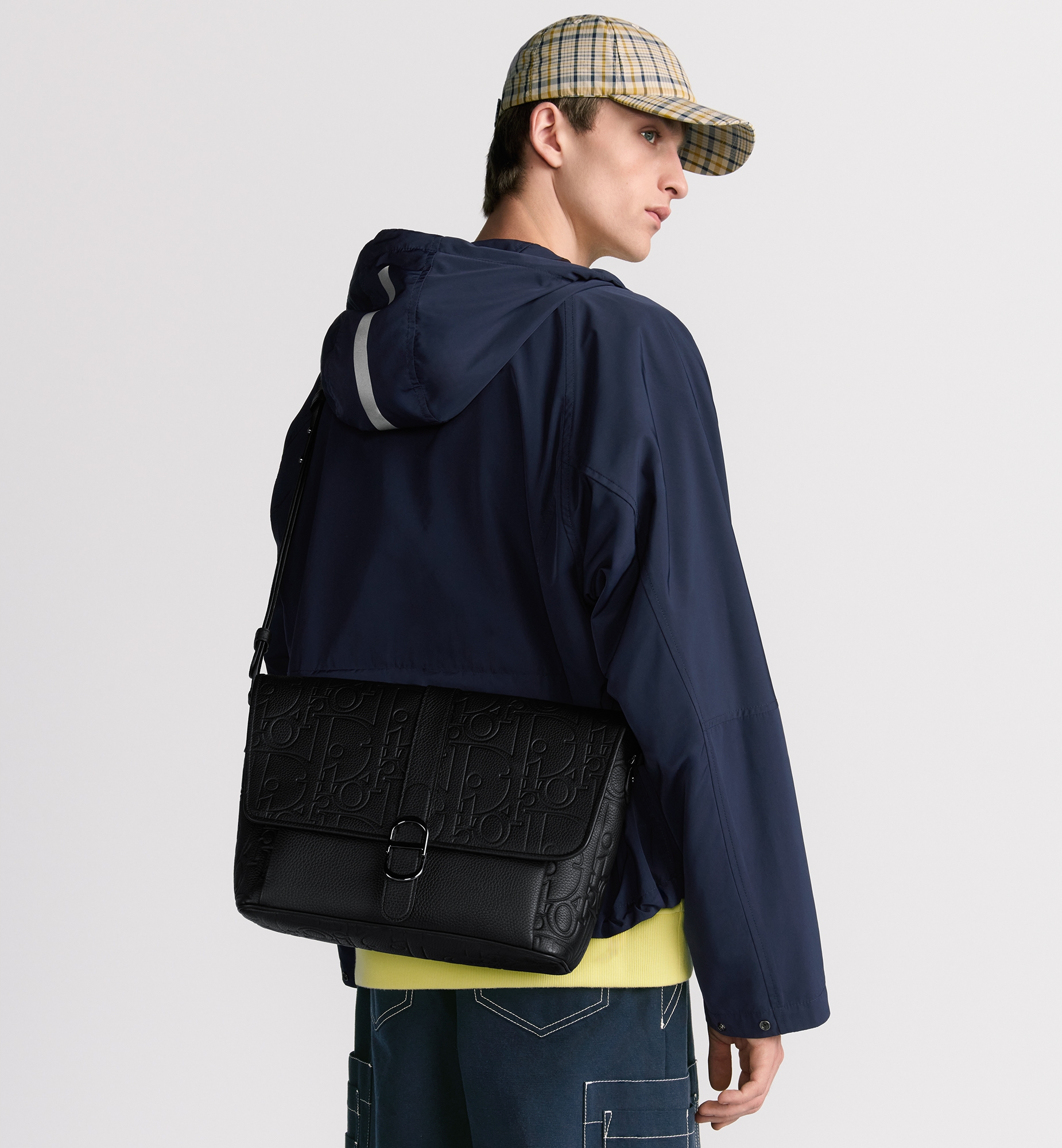 Large Dior Daily Messenger Bag with Flap Black