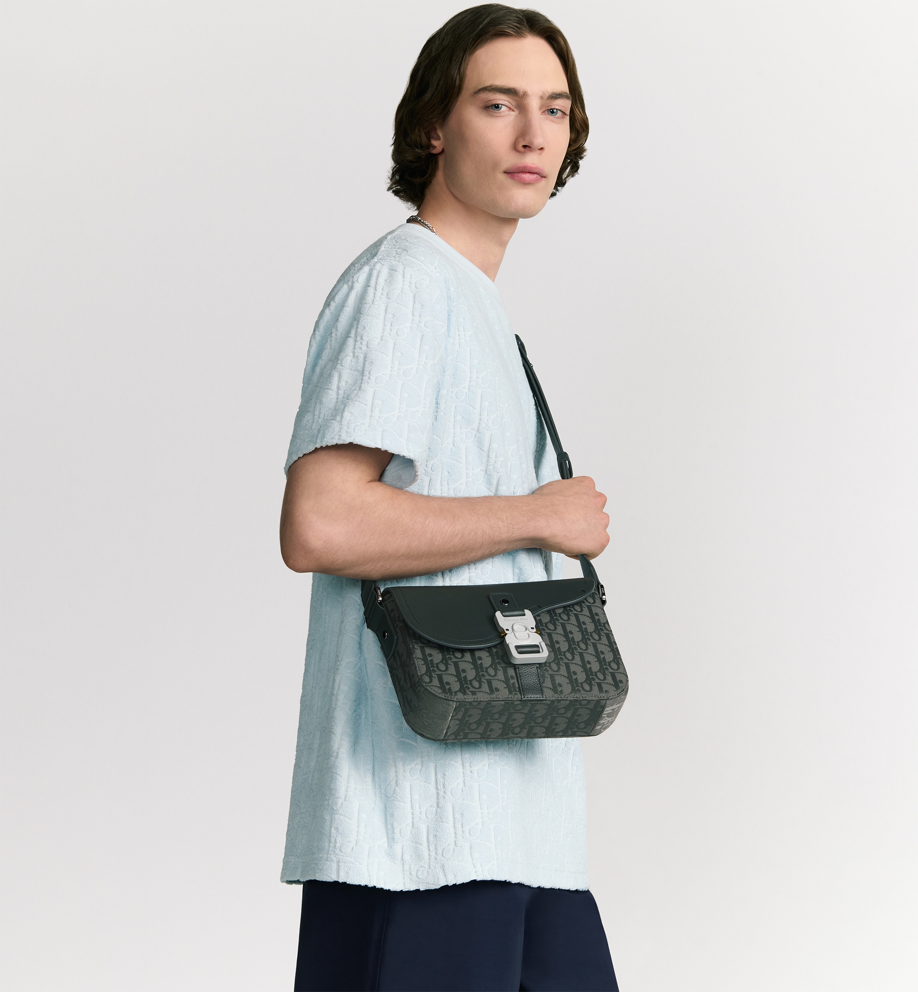 Small Saddle Messenger Bag with Flap Grey