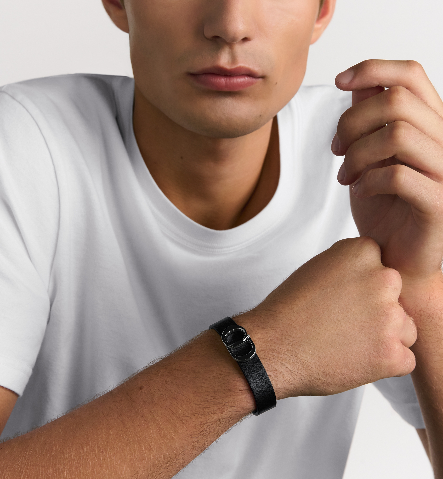 CD Icon Leather Bracelet Black