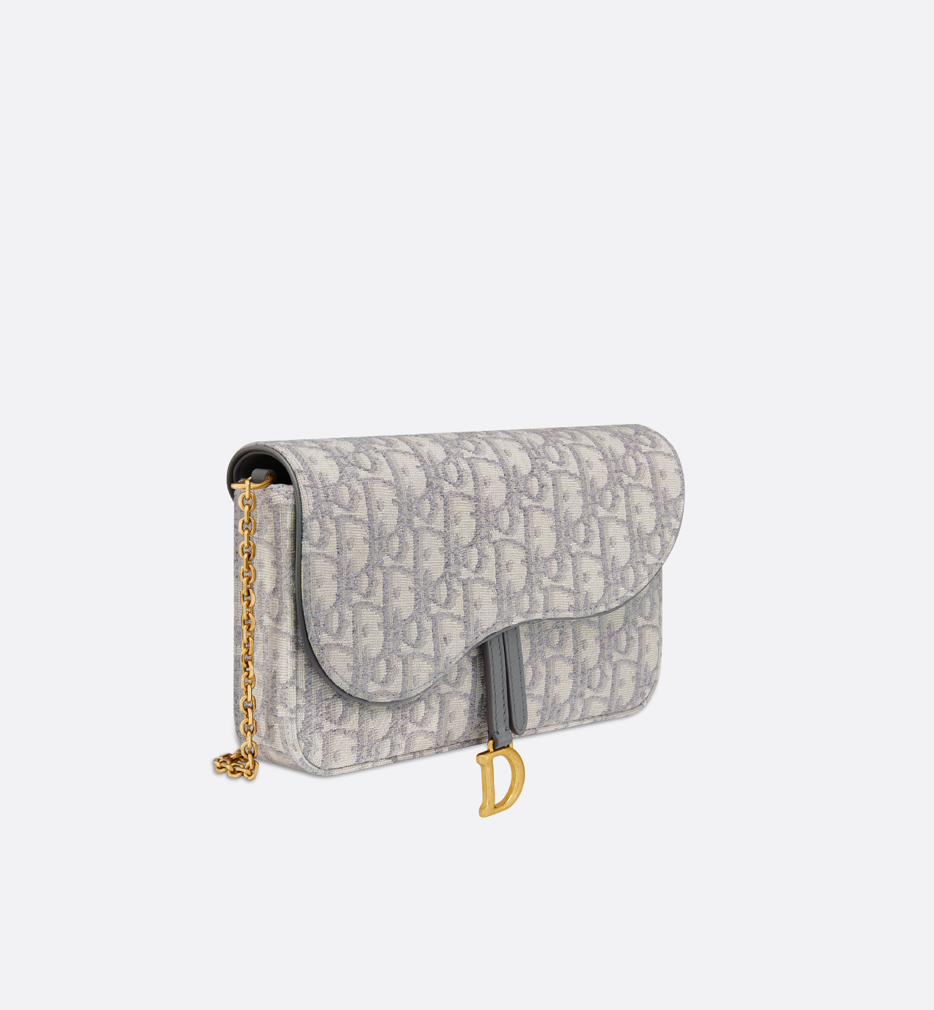 Medium Saddle Pouch with Chain Grey