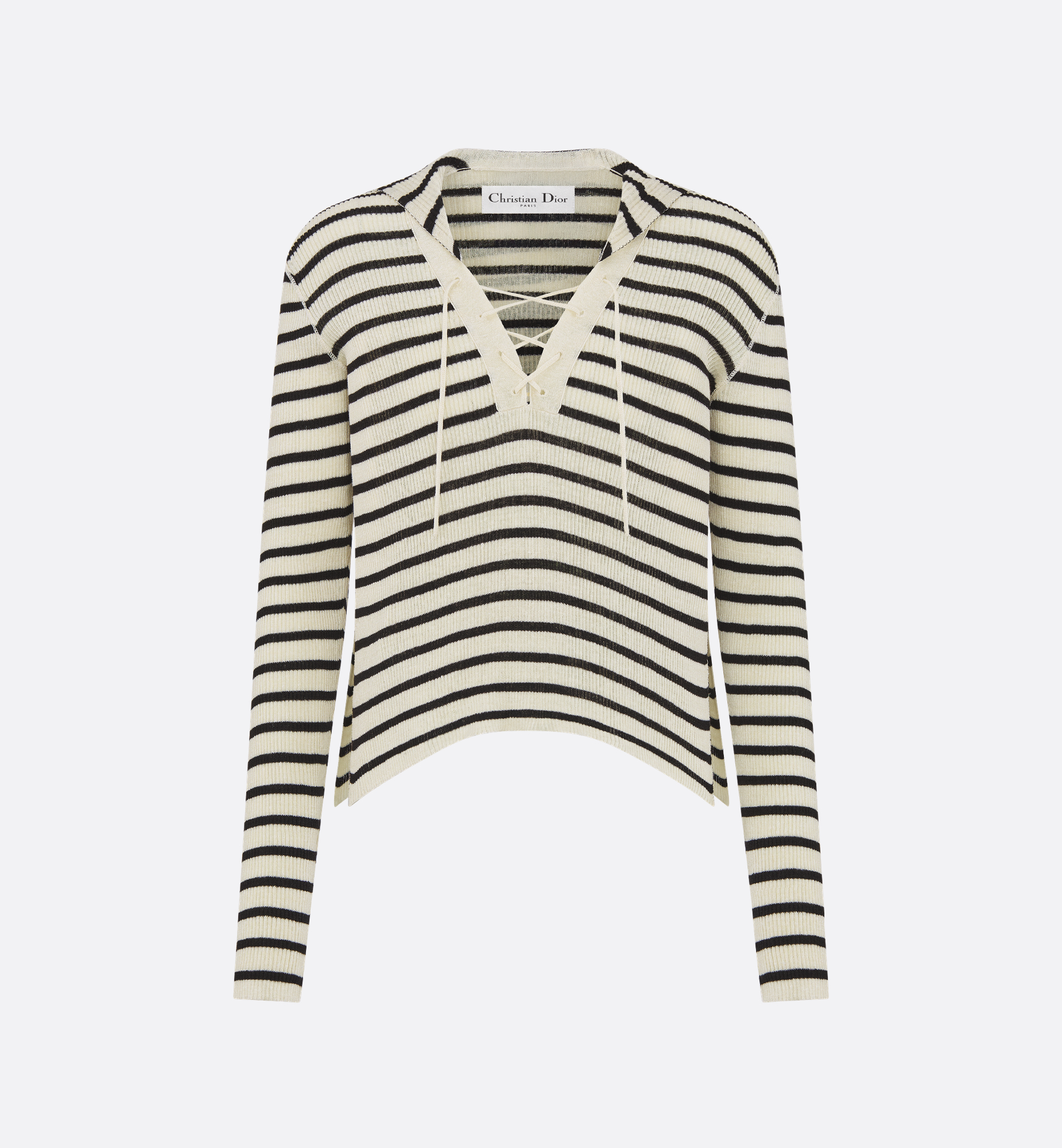 Sweater with Lace-Up Neckline Blue